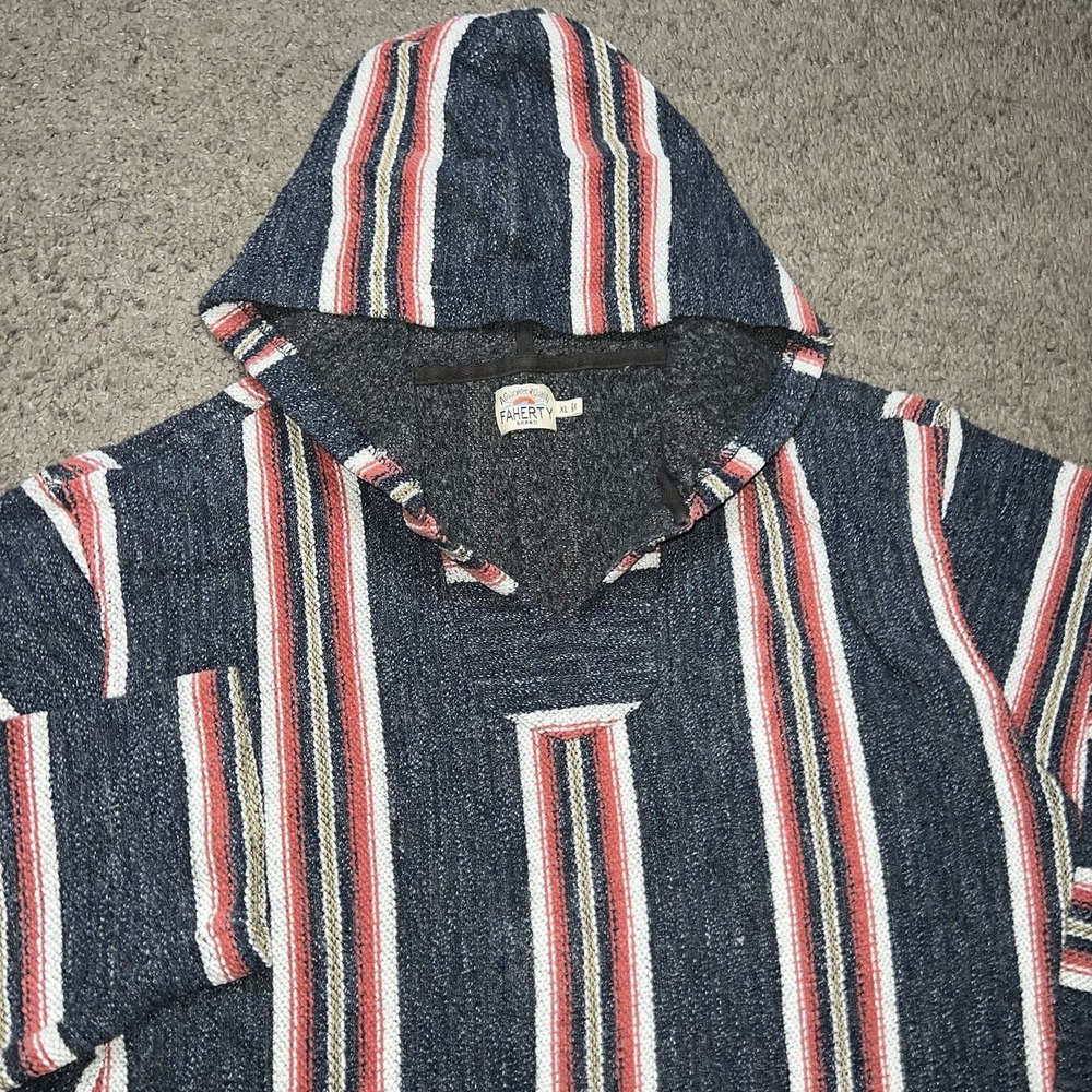 FAHERTY BAJA HOODIE MENS XL RED STRIPED WOVEN SOFT PULLOVER SWEATSHIRT
